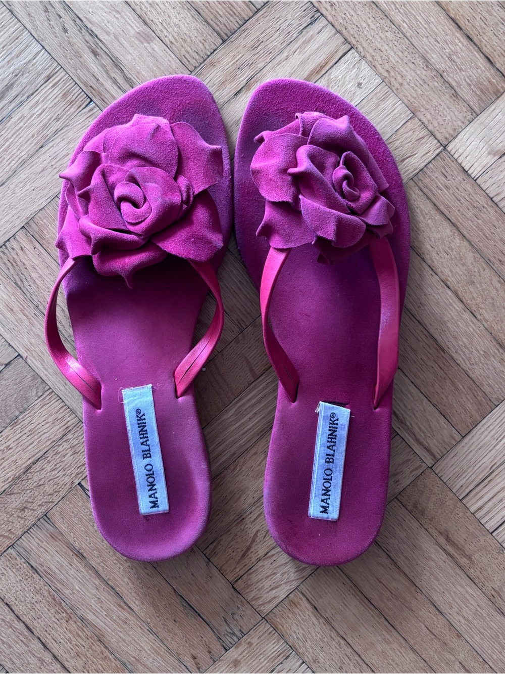 Manolo Blahnik Floral Rosette Slide Sandals